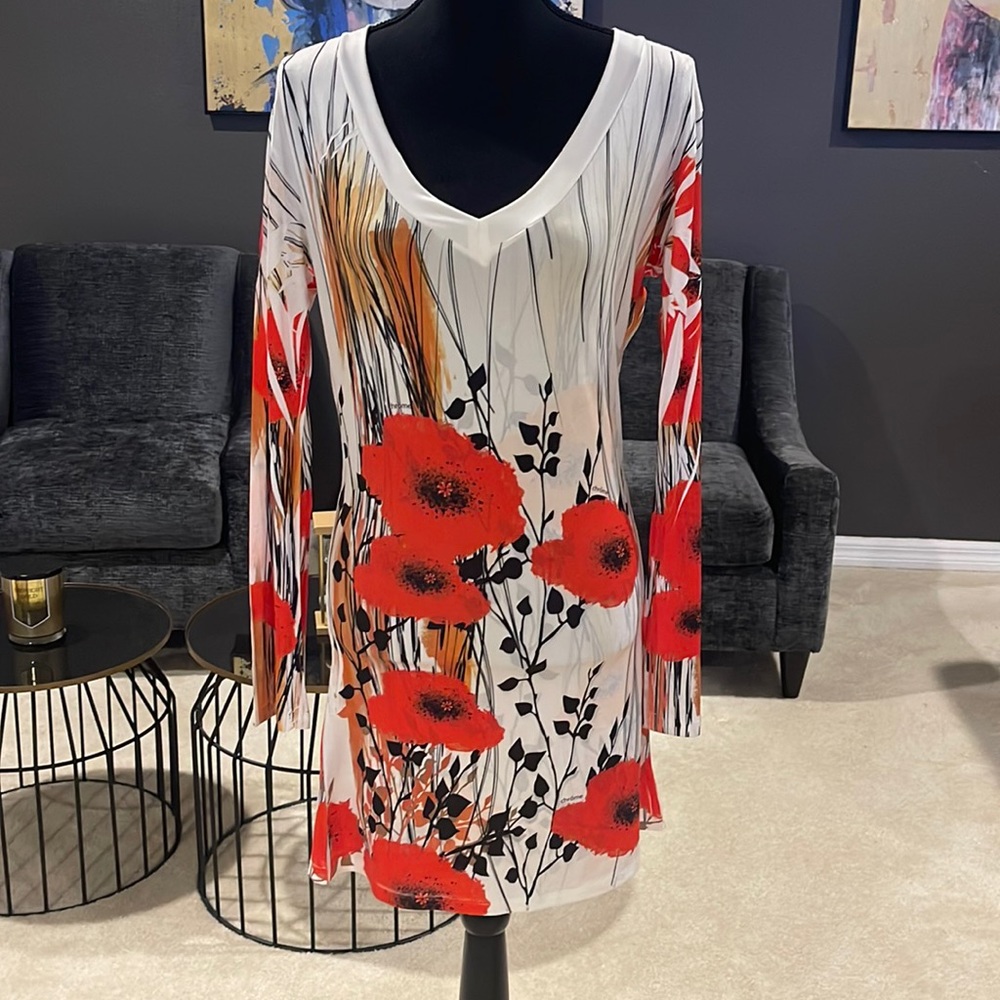 Flower print long sleeve cover-up dress